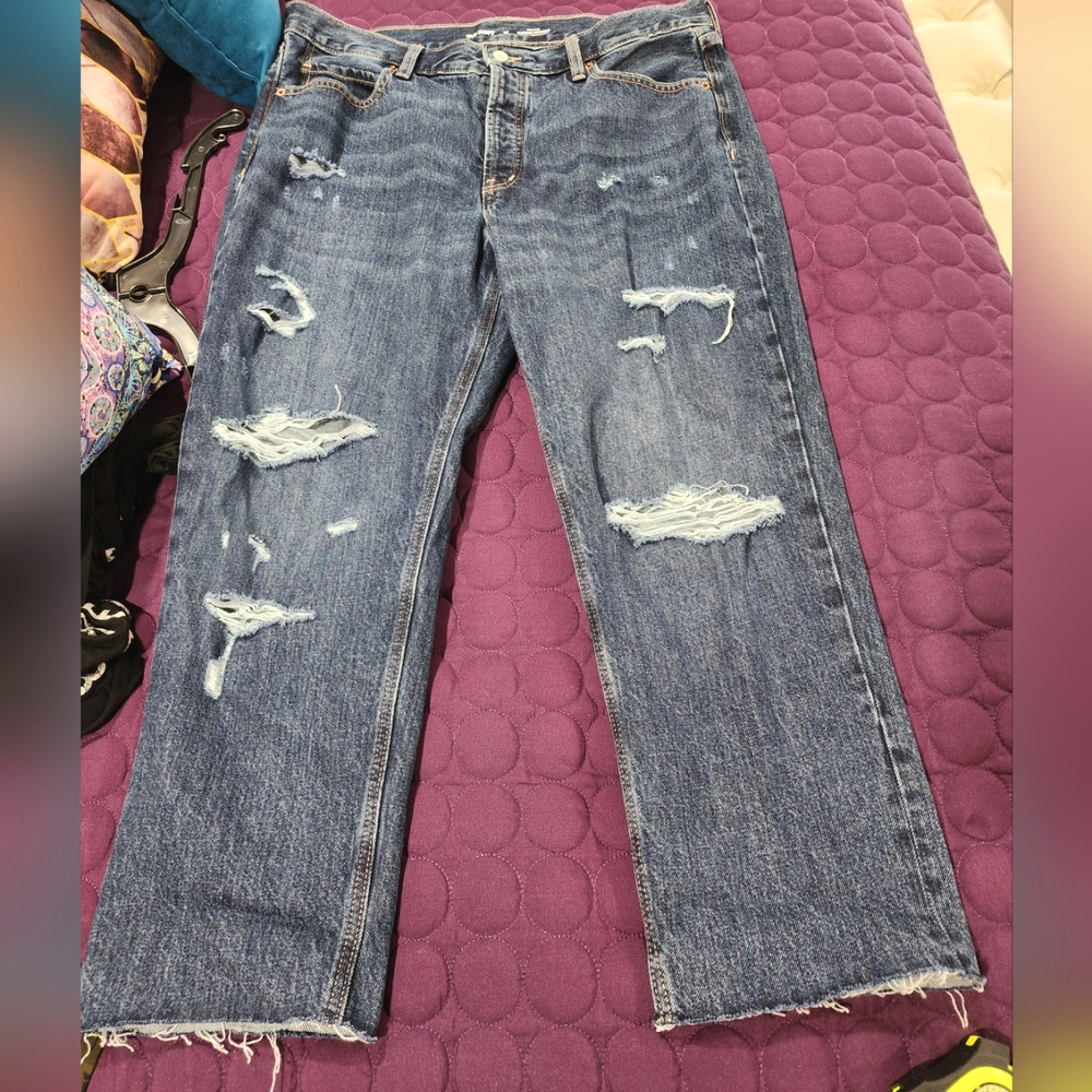NWOT Old Navy High-Waisted Button-Fly Slouchy Straight Cropped Jeans Size 14 - Picture 7 of 15
